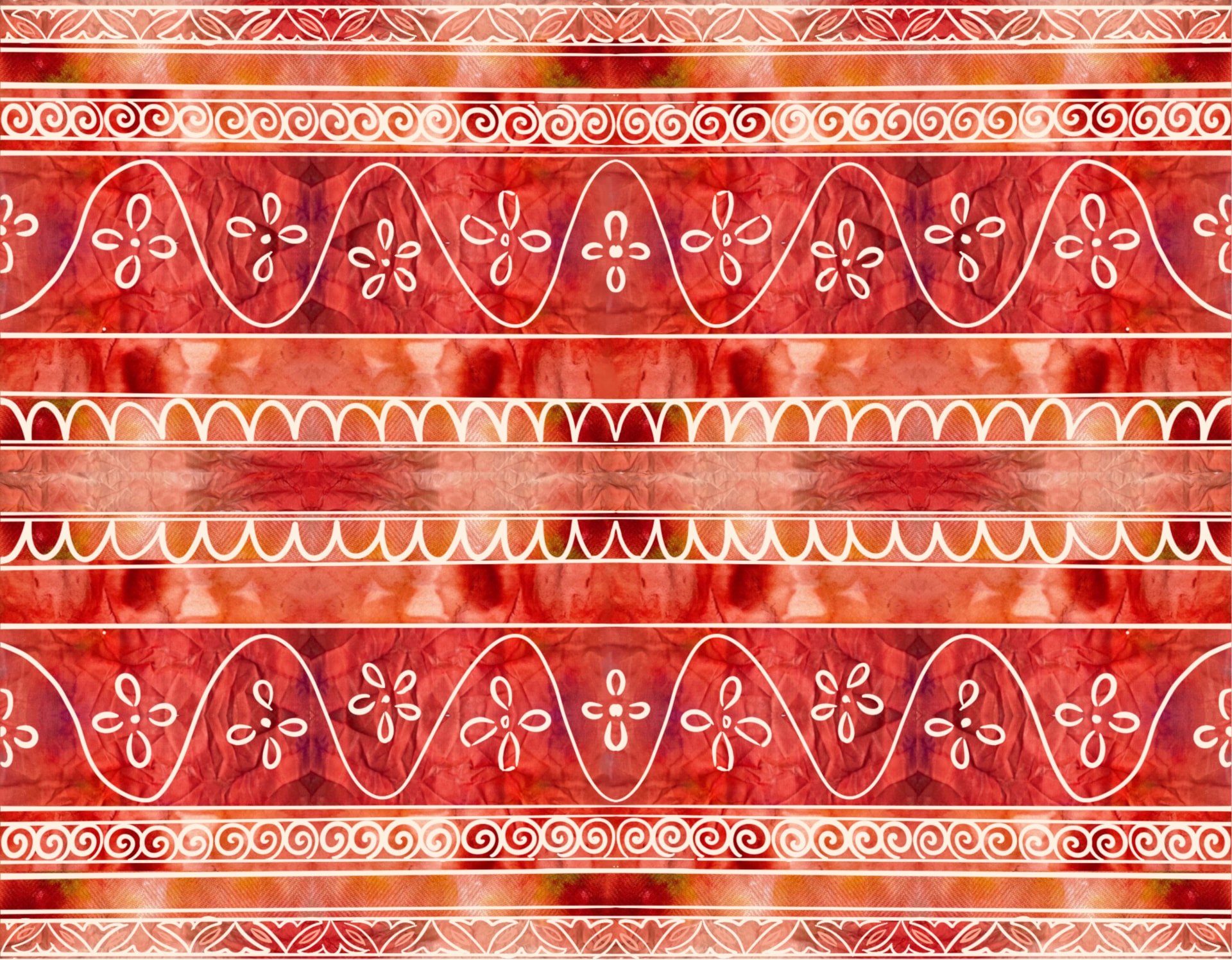 Same fabric with white Rogan-inspired printed motifs layered over the dye